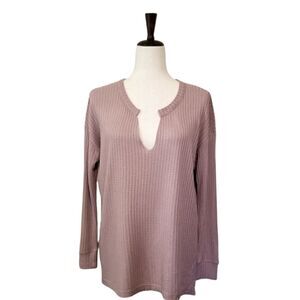 Chaser Keelia Blush Split Neck Thermal Knit Top Size M